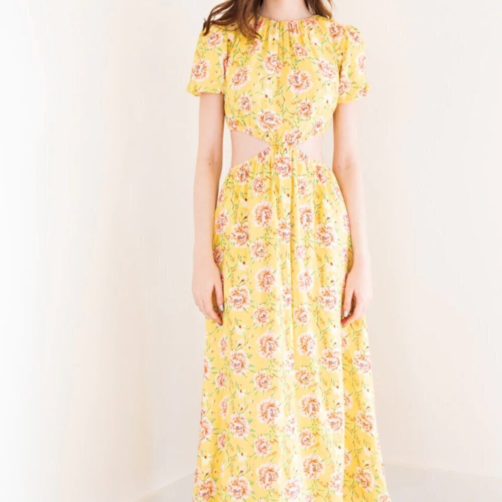 Priv MAIA Split maxi dress in yellow floral print size extra small NEW
